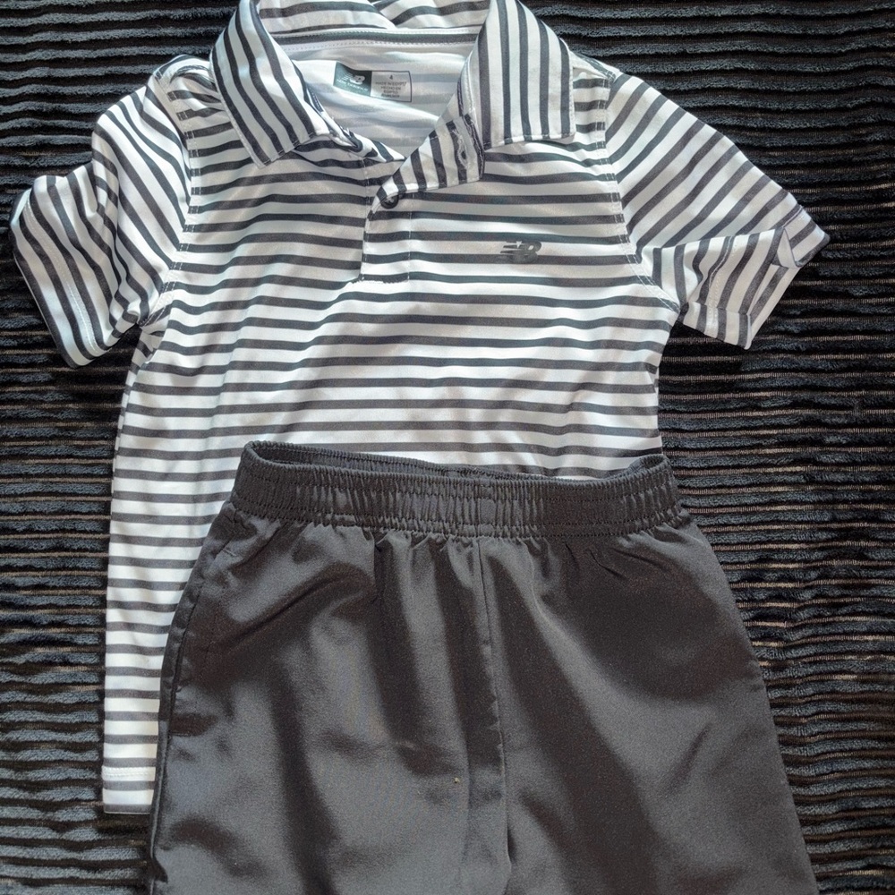 New Balance Black and White Striped Polo Set